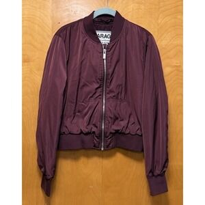 Garage Womens Bomber Style Cropped Jacket Full Zip Burgundy Sz L
